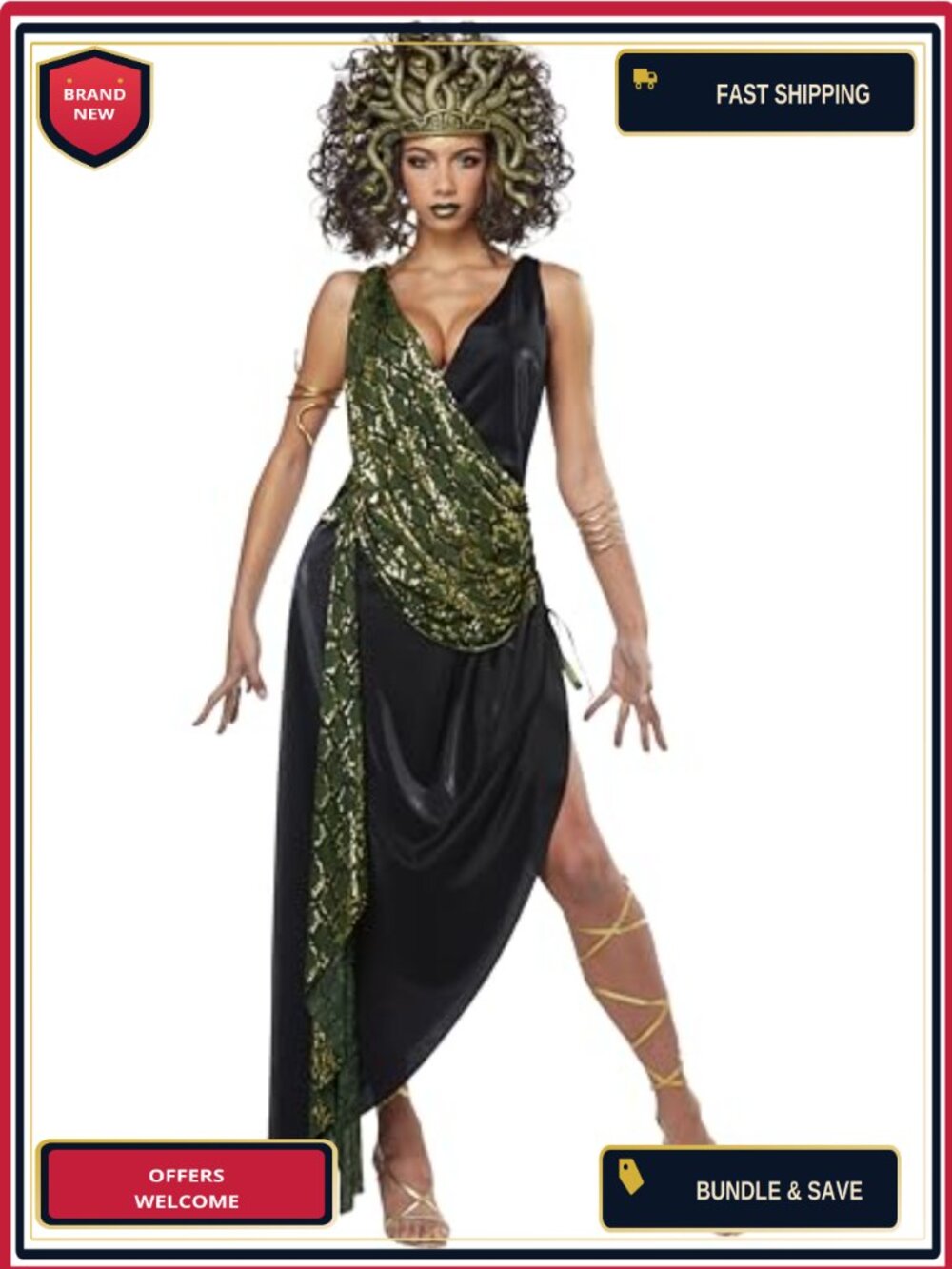 Sexy Medusa Costume 2 Piece Snake Headpiece Asymmetric Hem